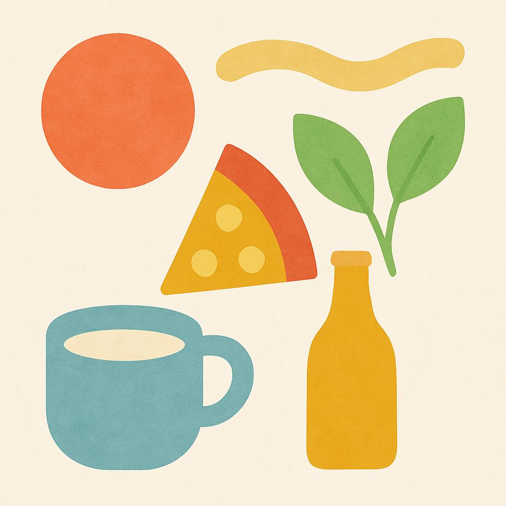 Playful Illustration Featuring Food and Drink Elements in a Modern Flat Style