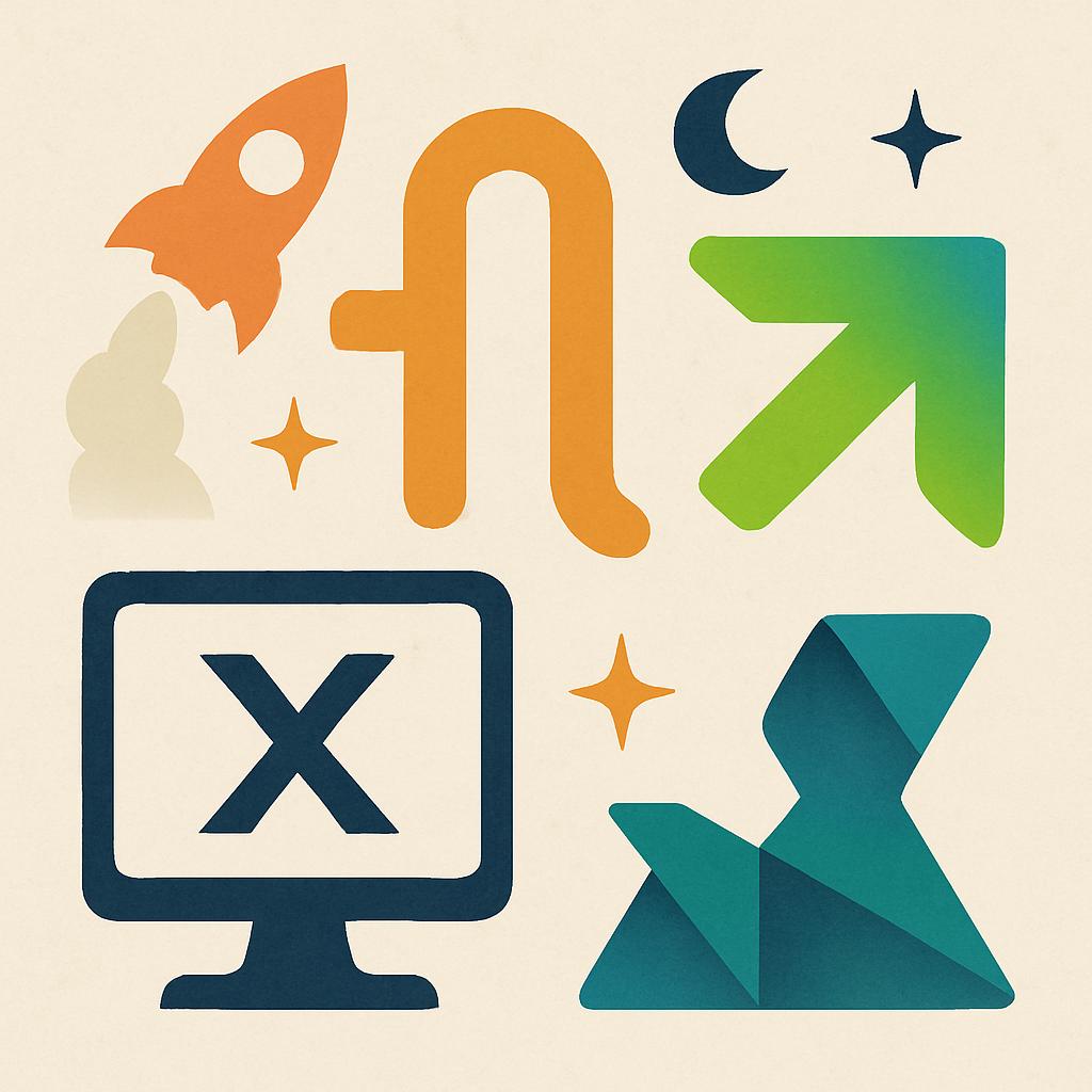 Futuristic Illustration with Geometric Tech Shapes and Sleek Design Icons