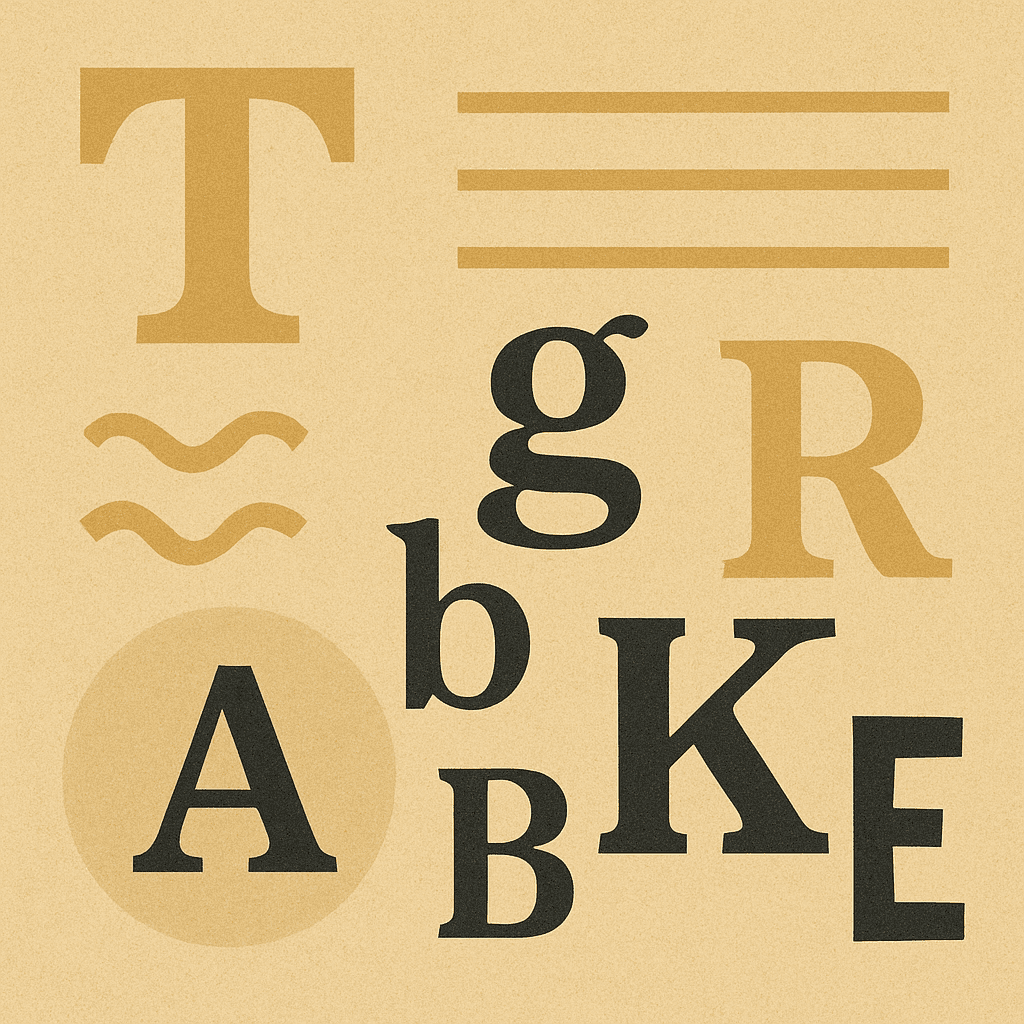 A creative arrangement of bold, varied letters in different sizes and styles, highlighting the role of typography in logo design.